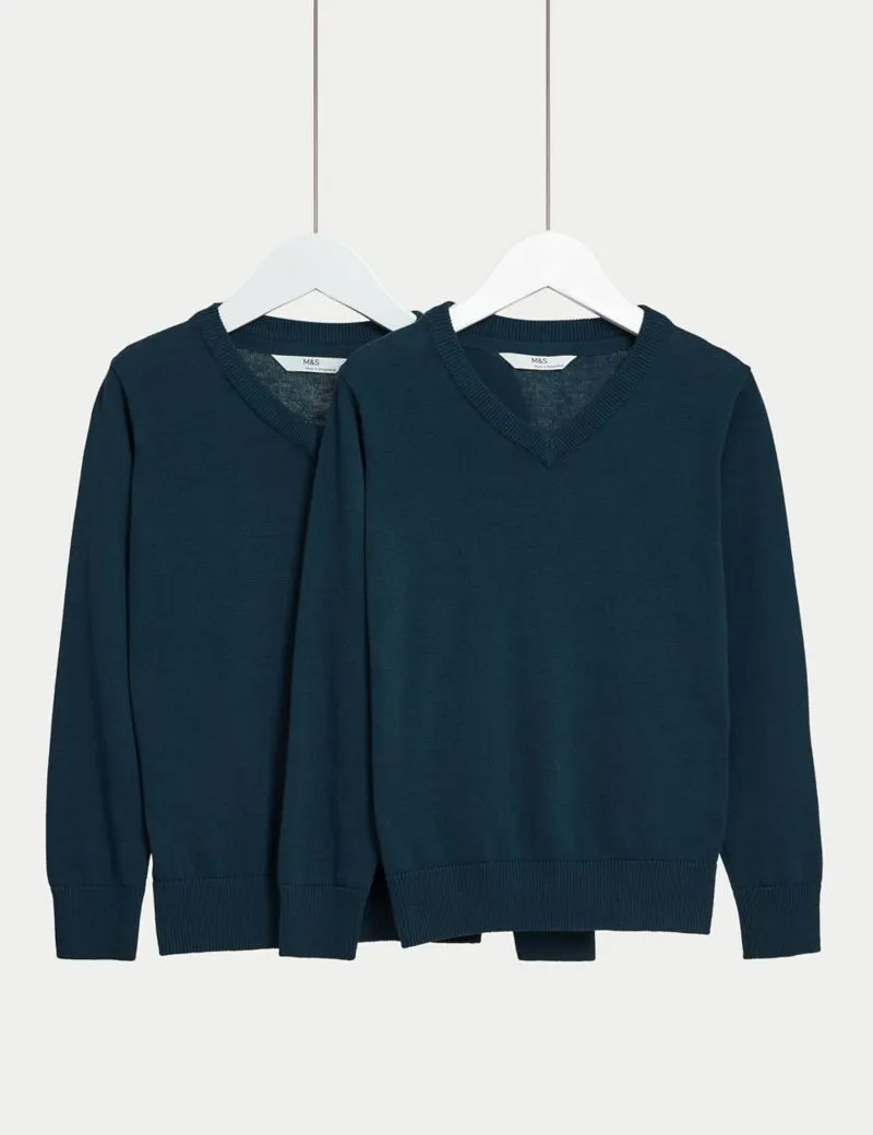 2pk Unisex Pure Cotton School Jumper (3-18 Yrs)