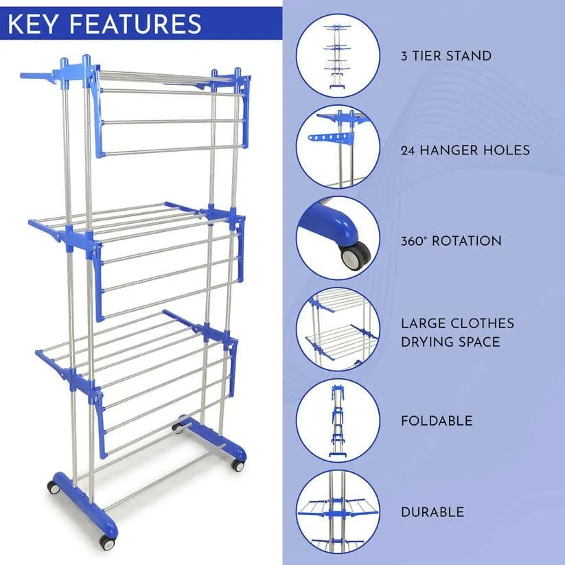 3 Layer Stainless Steel Cloth Stand for Drying Clothes