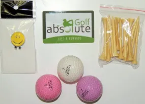 36 Crystal Recycled Golf Balls With Pair of Pink Golf Gloves (Free Tee's) and Magnetic Smiley Face Golf Ball Marker/Hat Clip