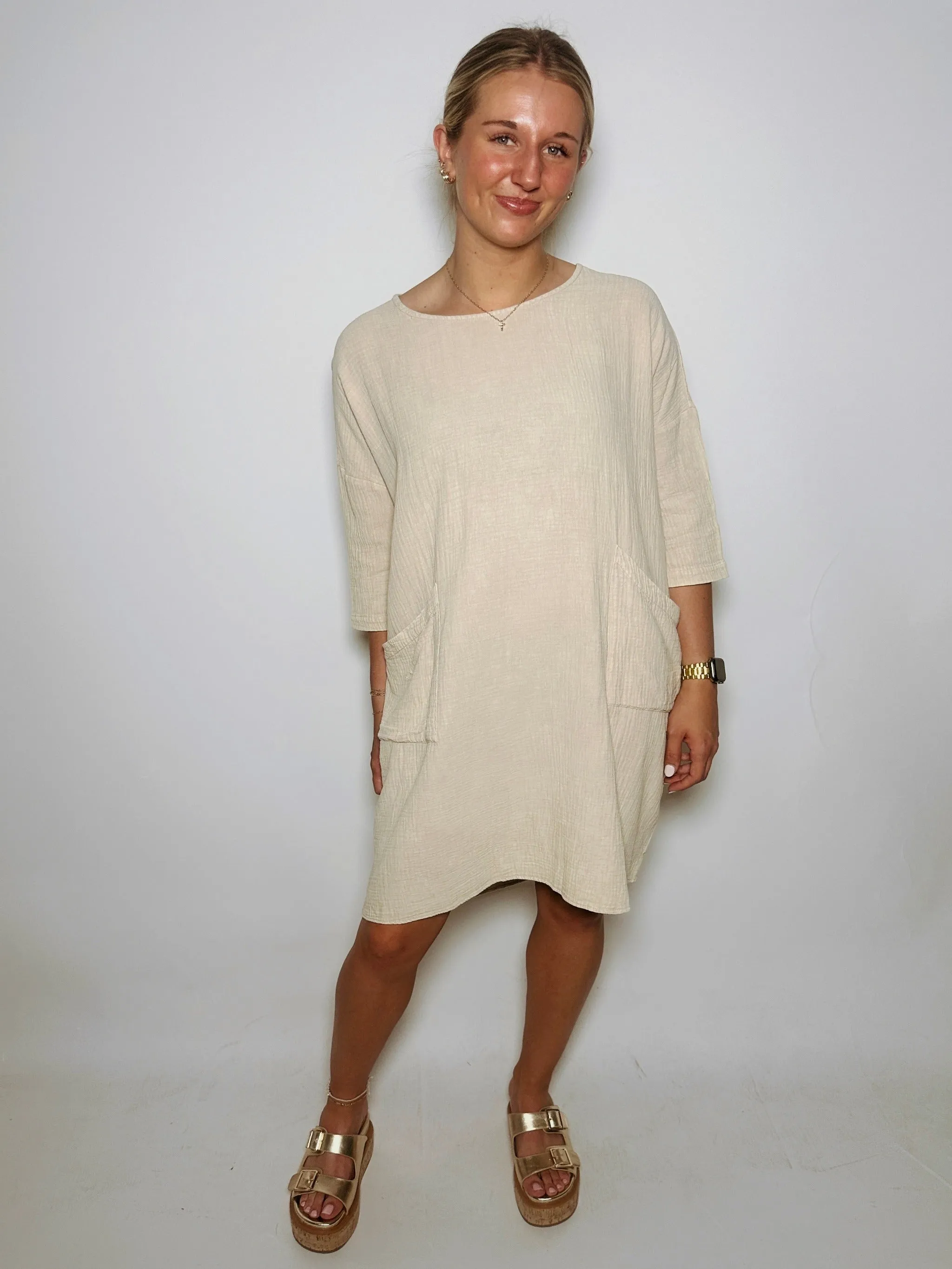 Acid Wash Boxy Dress - Washed Parchment