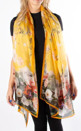 Acrylic Flowers Yellow Silk Scarf