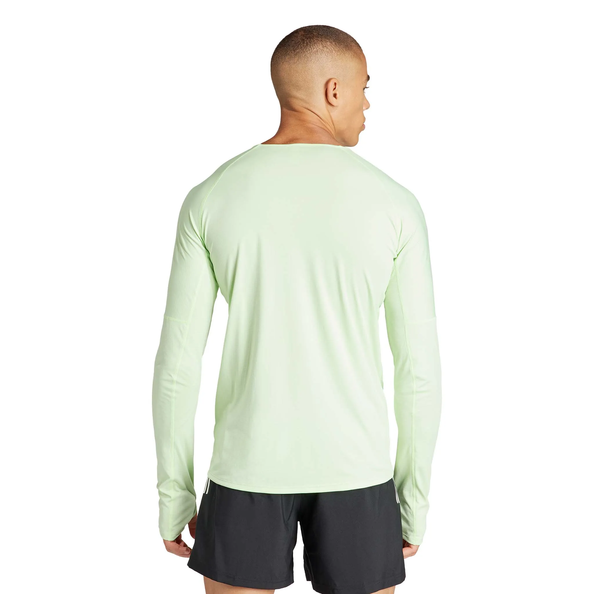 Adidas Mens Adizero Running Long Sleeve Top in Semi Green Spark/Aurora Black