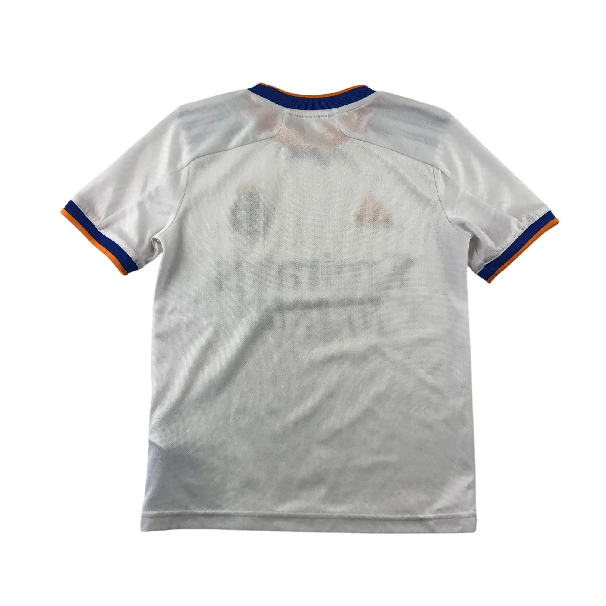 Adidas Real Madrid Football strip 7-8 years white and blue short sleeve top