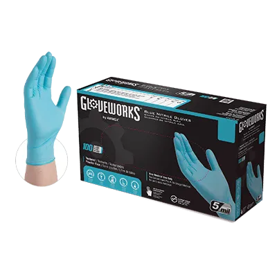 AMMEX Gloveworks Blue Nitrile PF Ind Large Gloves (Large, Blue)