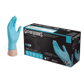 AMMEX Gloveworks Blue Nitrile PF Ind Large Gloves (Large, Blue)