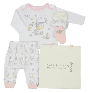 Baby Girls 4pc Gift Set - Elephant Print (PK6) (0-6M) E13339