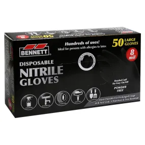 Bennett Black Nitrile Disposable Gloves 8mil  - Box of 50