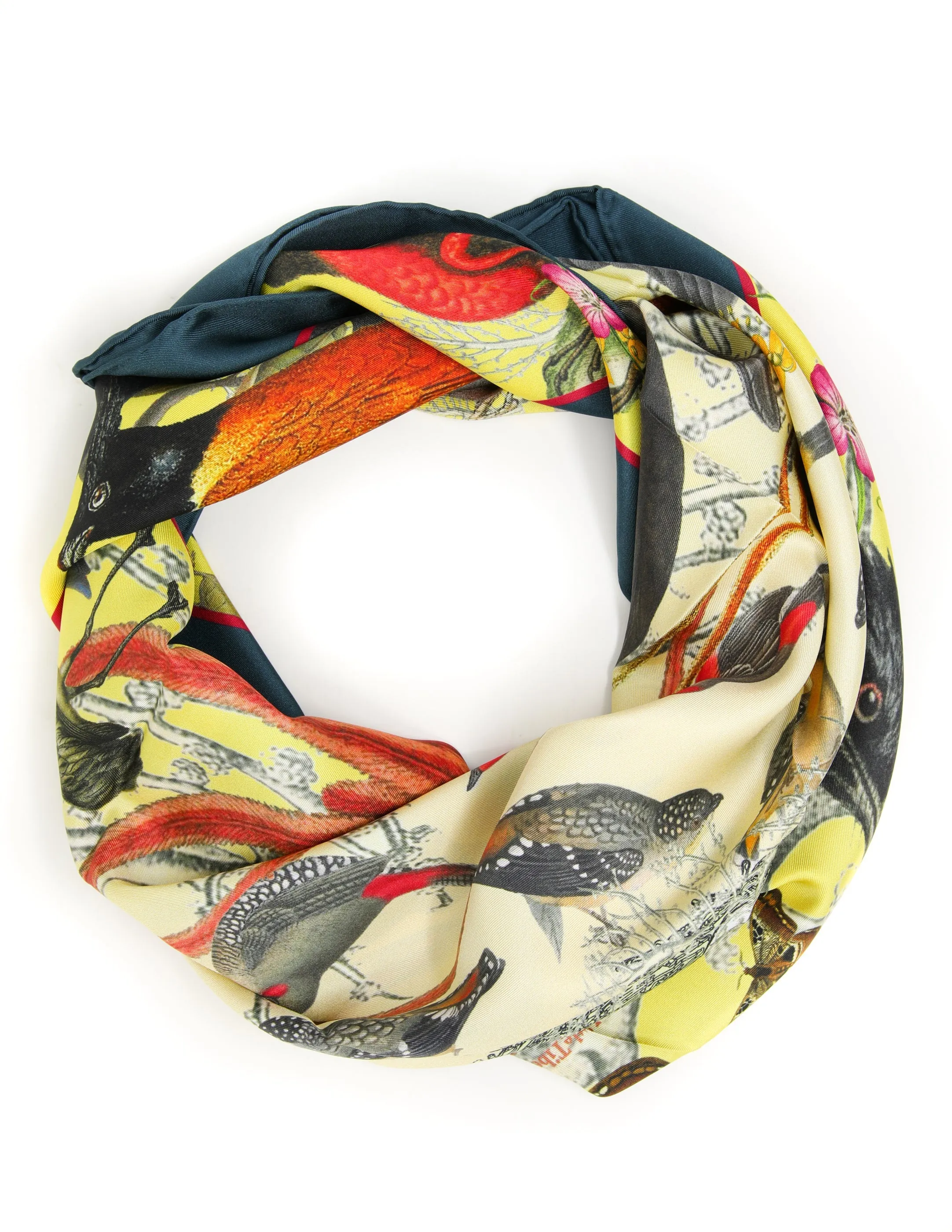 Bird's Nest Square Silk Scarf- Teal Green