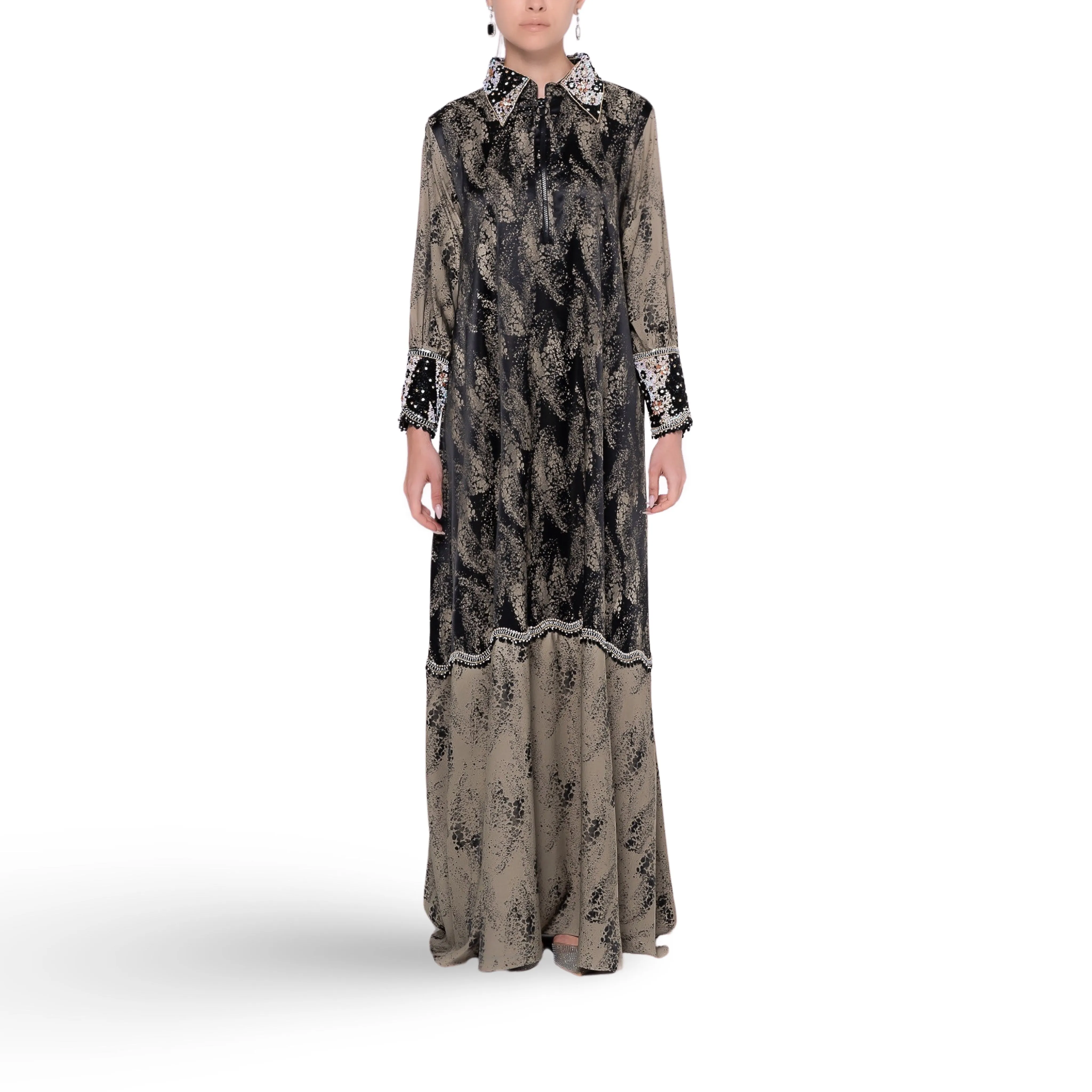 Black & Brown Collar Beaded Kaftan