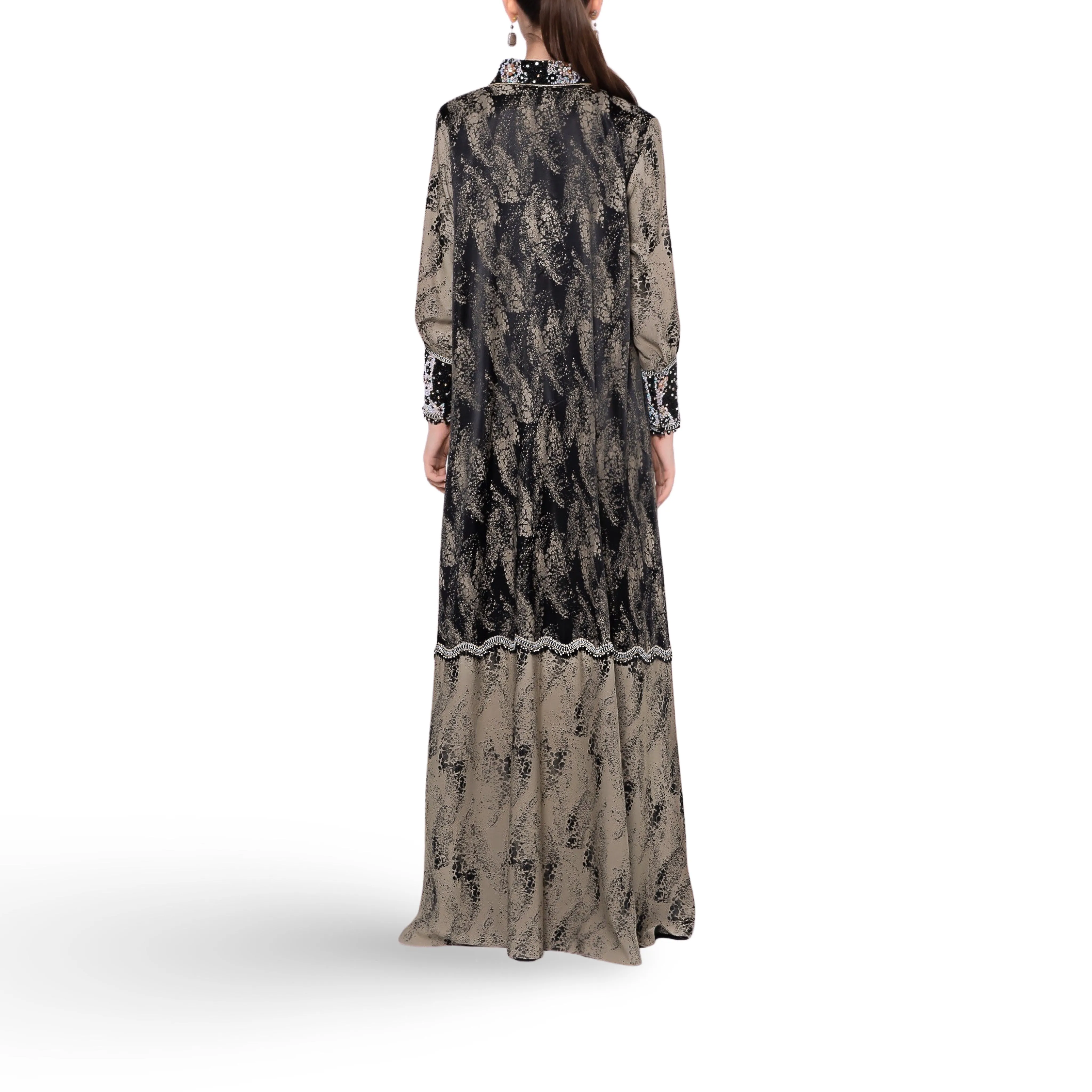 Black & Brown Collar Beaded Kaftan