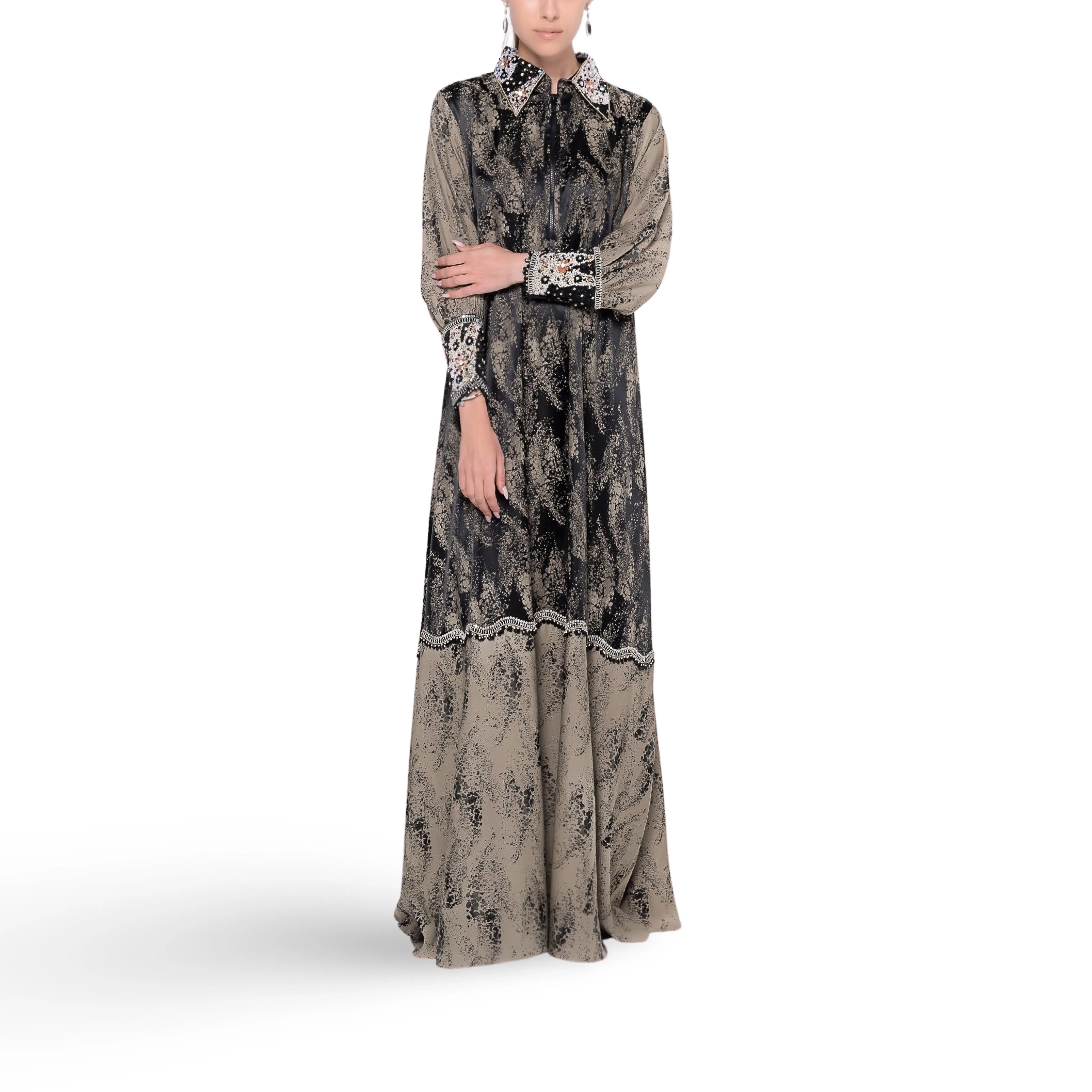 Black & Brown Collar Beaded Kaftan