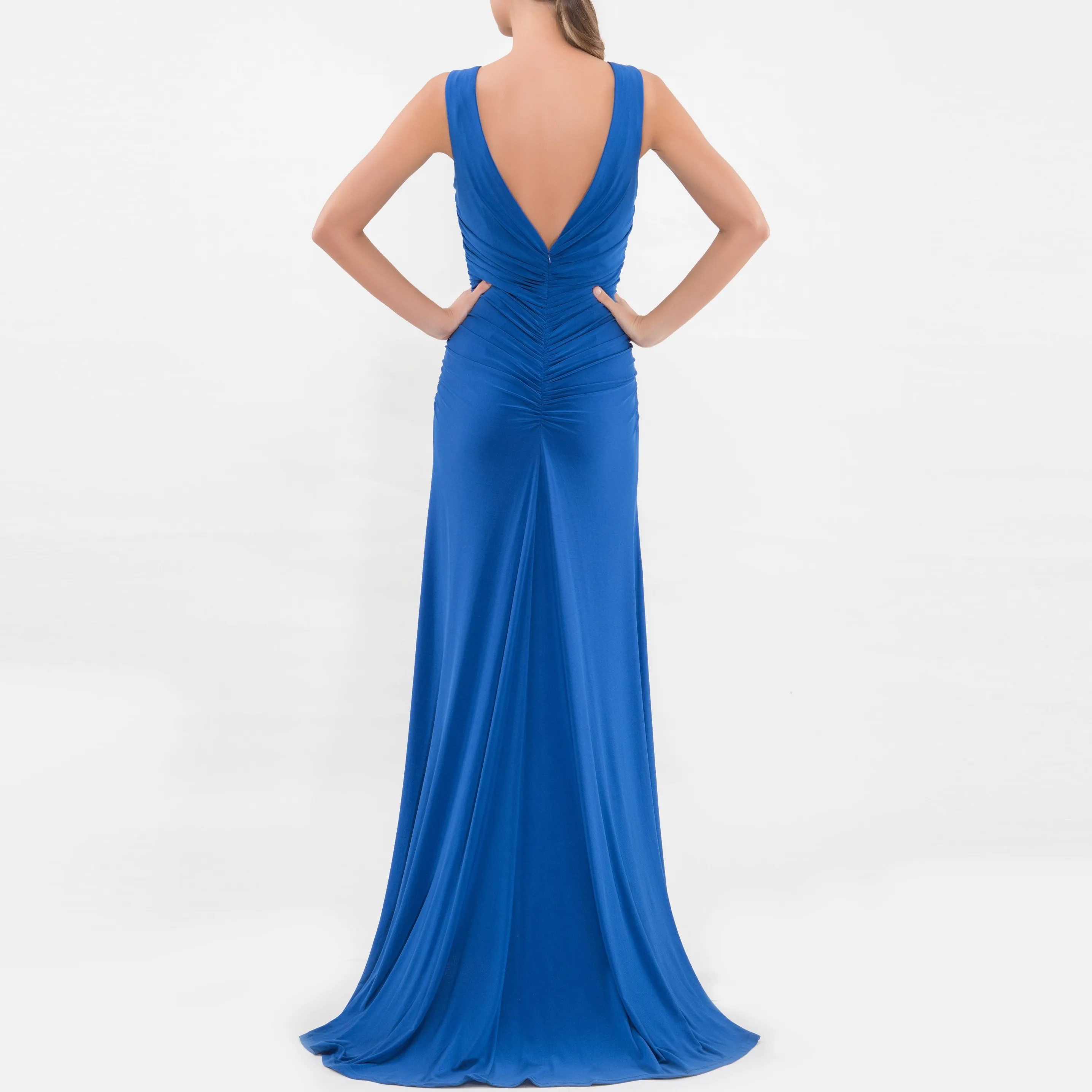 Blue Twist Front Sleeveless Gown