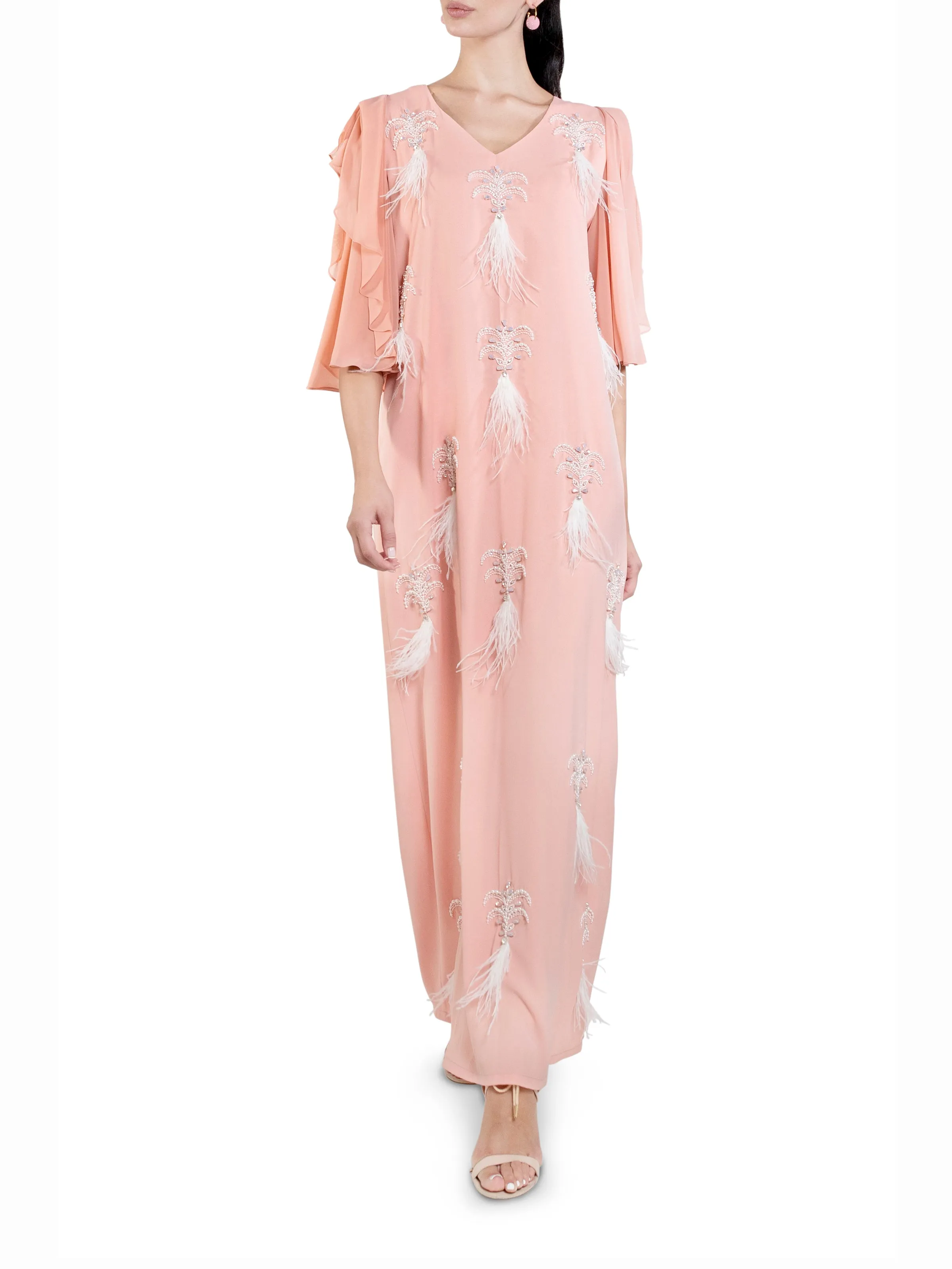 Blush Feather Embellished Kaftan