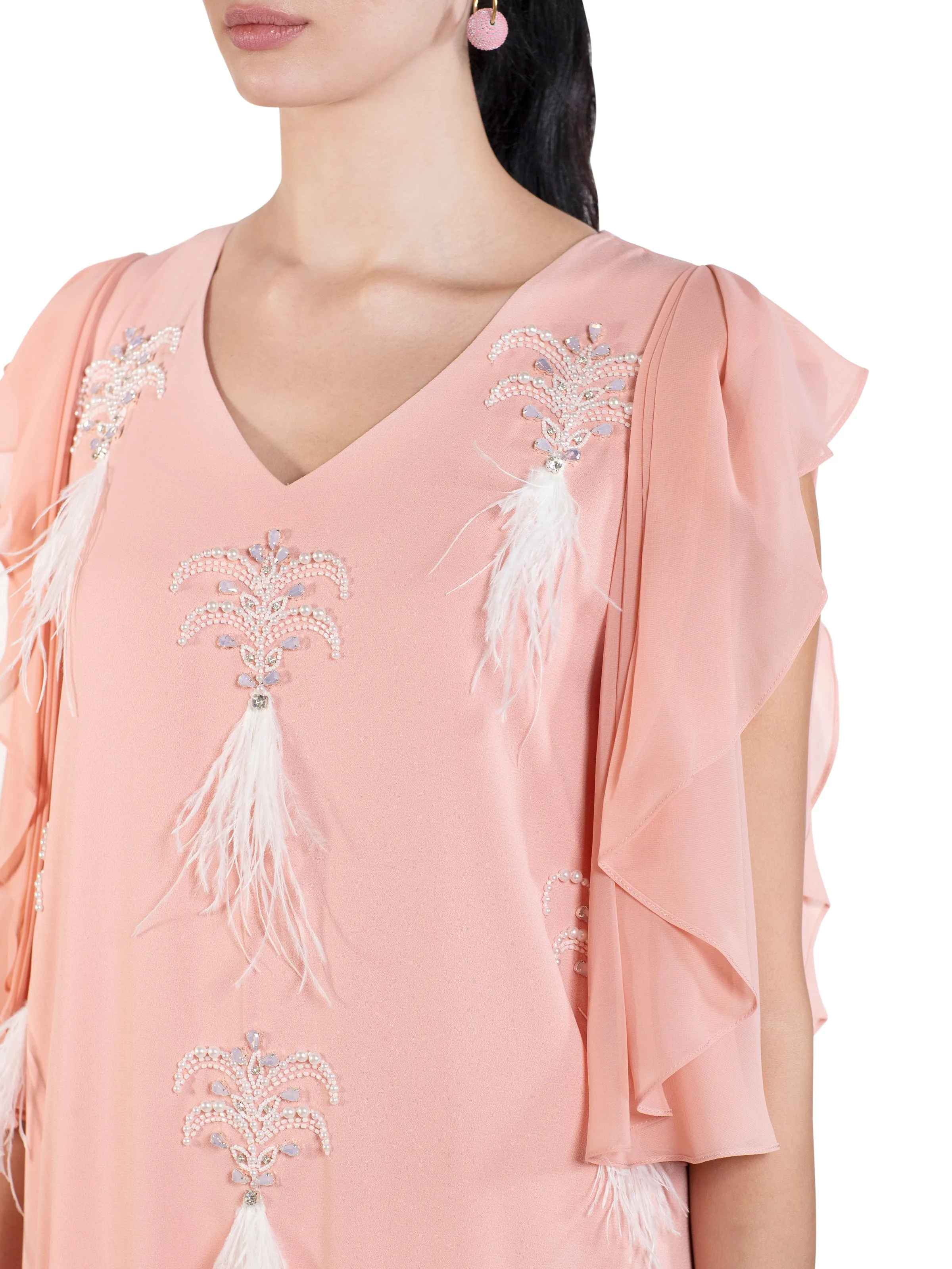 Blush Feather Embellished Kaftan