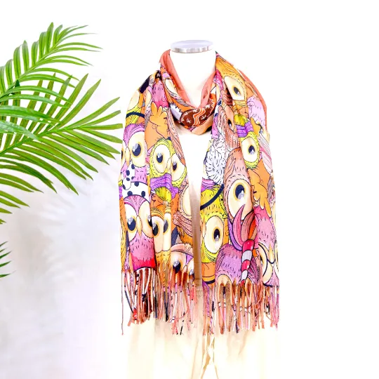 Boho Style Owl Print Oversized  Scarfs