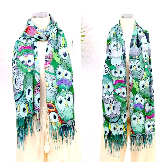 Boho Style Owl Print Oversized  Scarfs