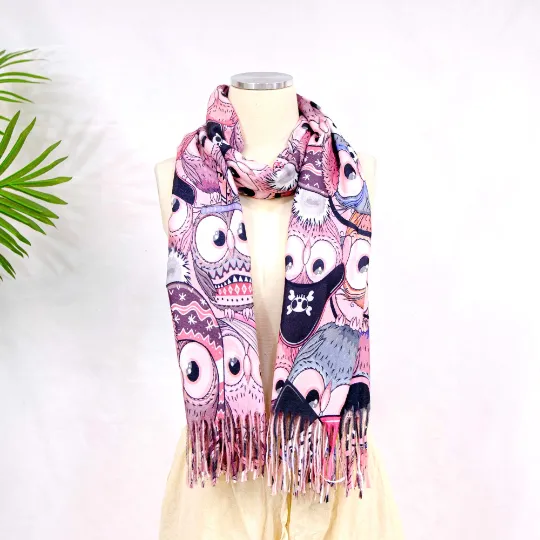 Boho Style Owl Print Oversized  Scarfs