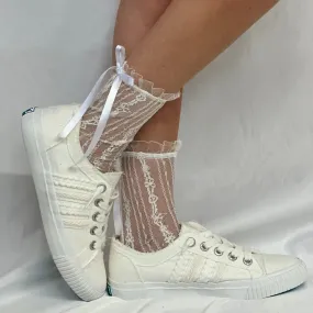 BOW  lace socks for heels - white