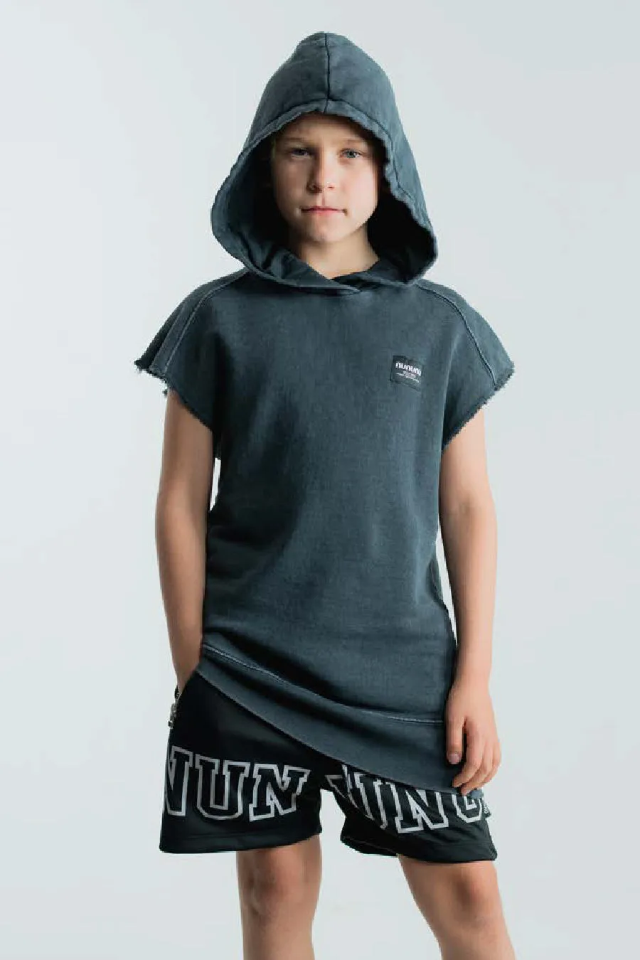 Boys Nununu Sleeveless Raw Hoodie (Size 6/7 left)