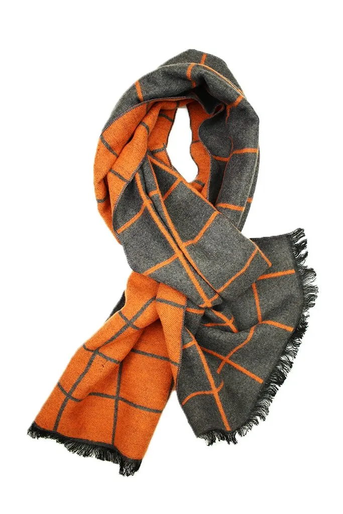 Bright Orange & Grey Window Pane Scarf