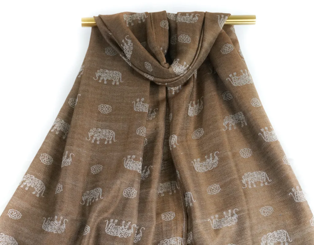 Brown Elephant Pashmina Scarf Bohemian Shawl