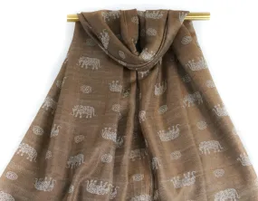 Brown Elephant Pashmina Scarf Bohemian Shawl