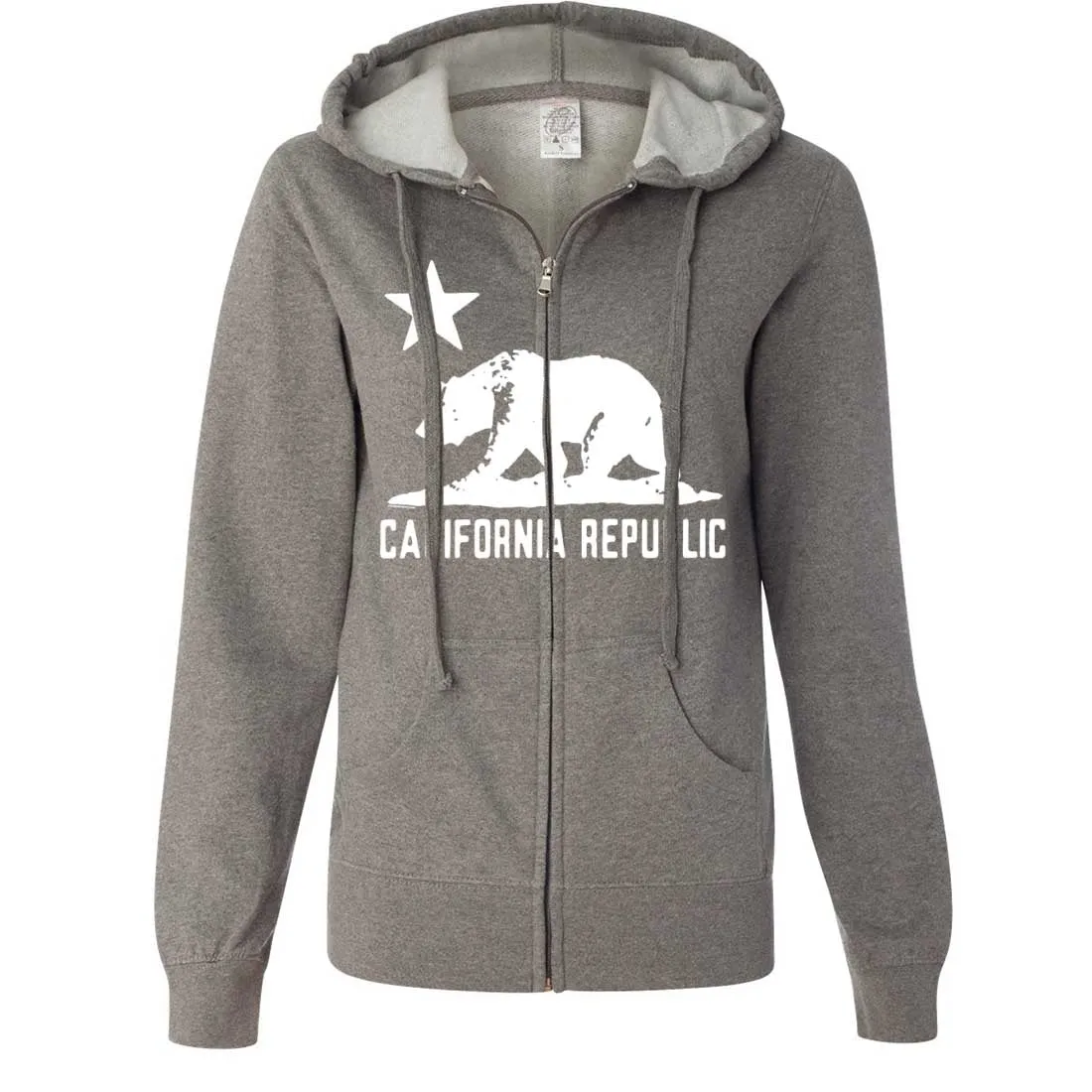 California Flag Oversize White Silhouette Ladies Fitted Zip-Up Hoodie