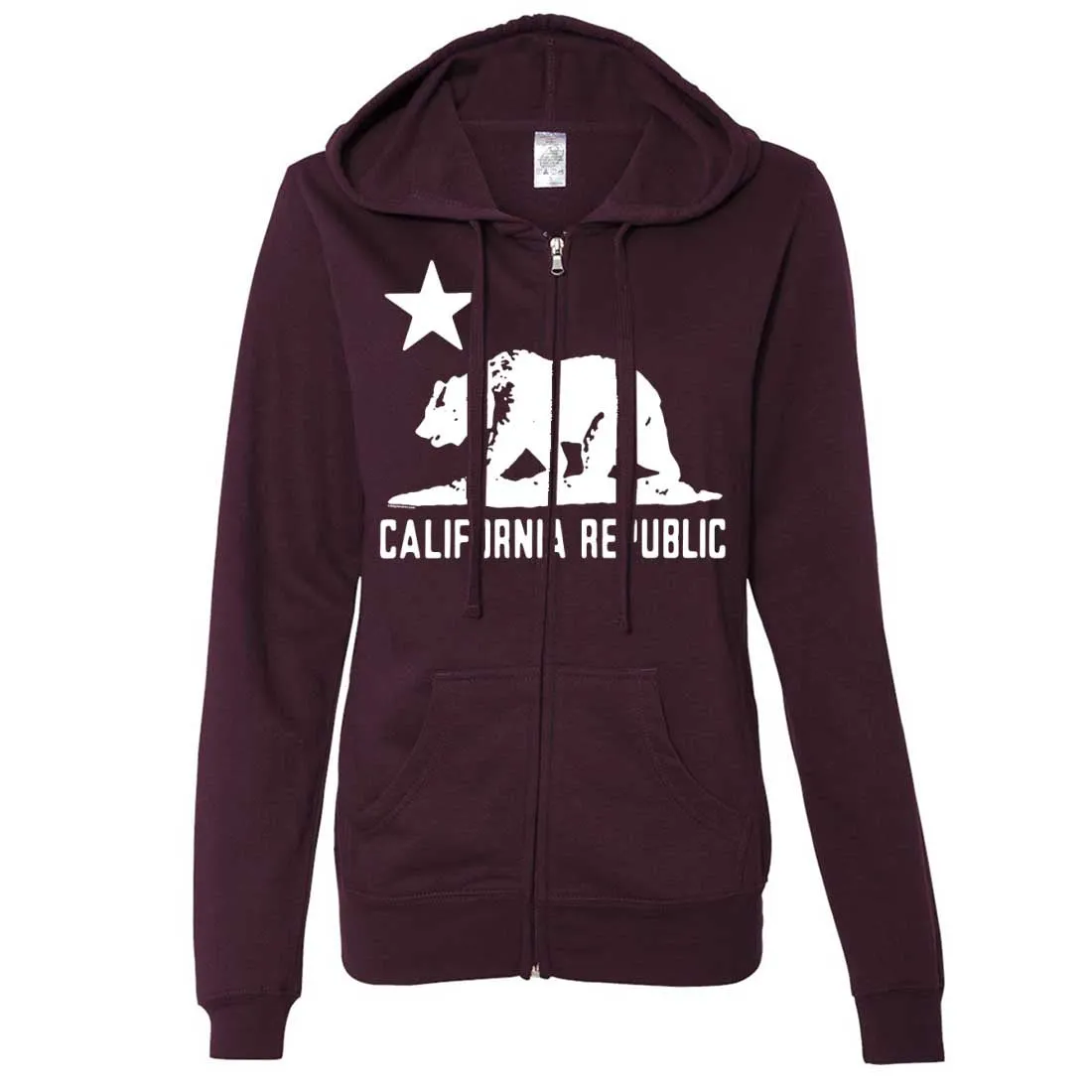 California Flag Oversize White Silhouette Ladies Fitted Zip-Up Hoodie