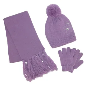 ClimaZer0 Girl's Flower Beanie Hat Scarf and Gloves Winter Set