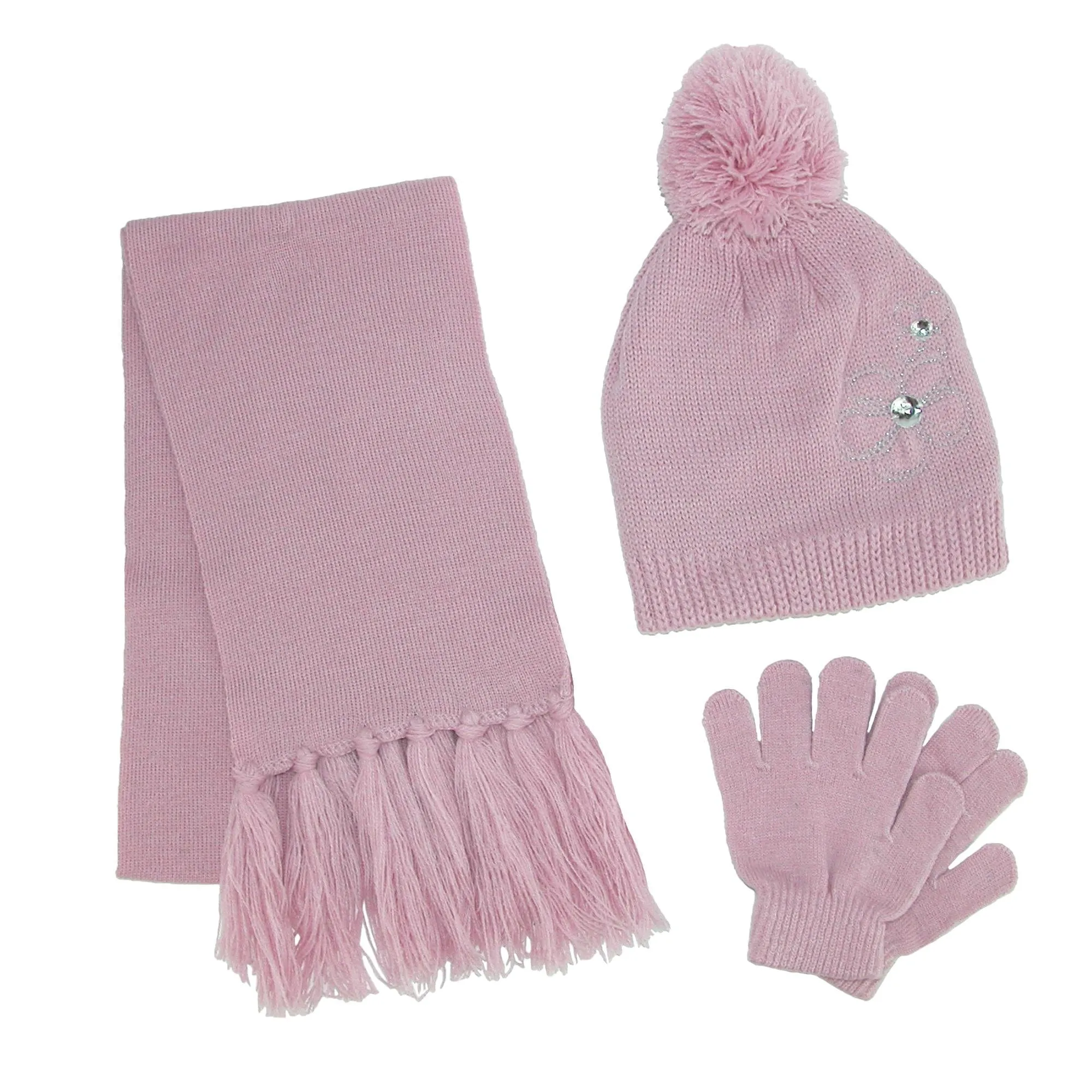 ClimaZer0 Girl's Flower Beanie Hat Scarf and Gloves Winter Set