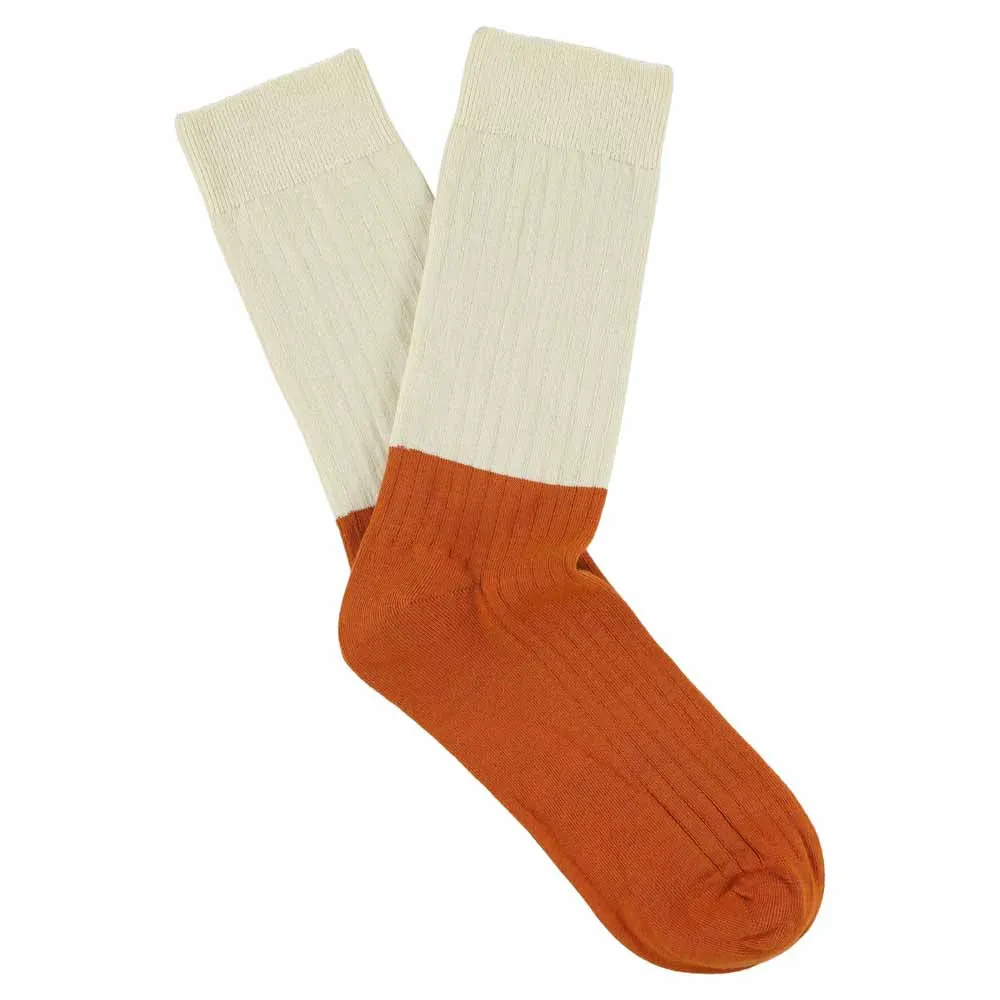 Colour Block Socks Ecru / Orange