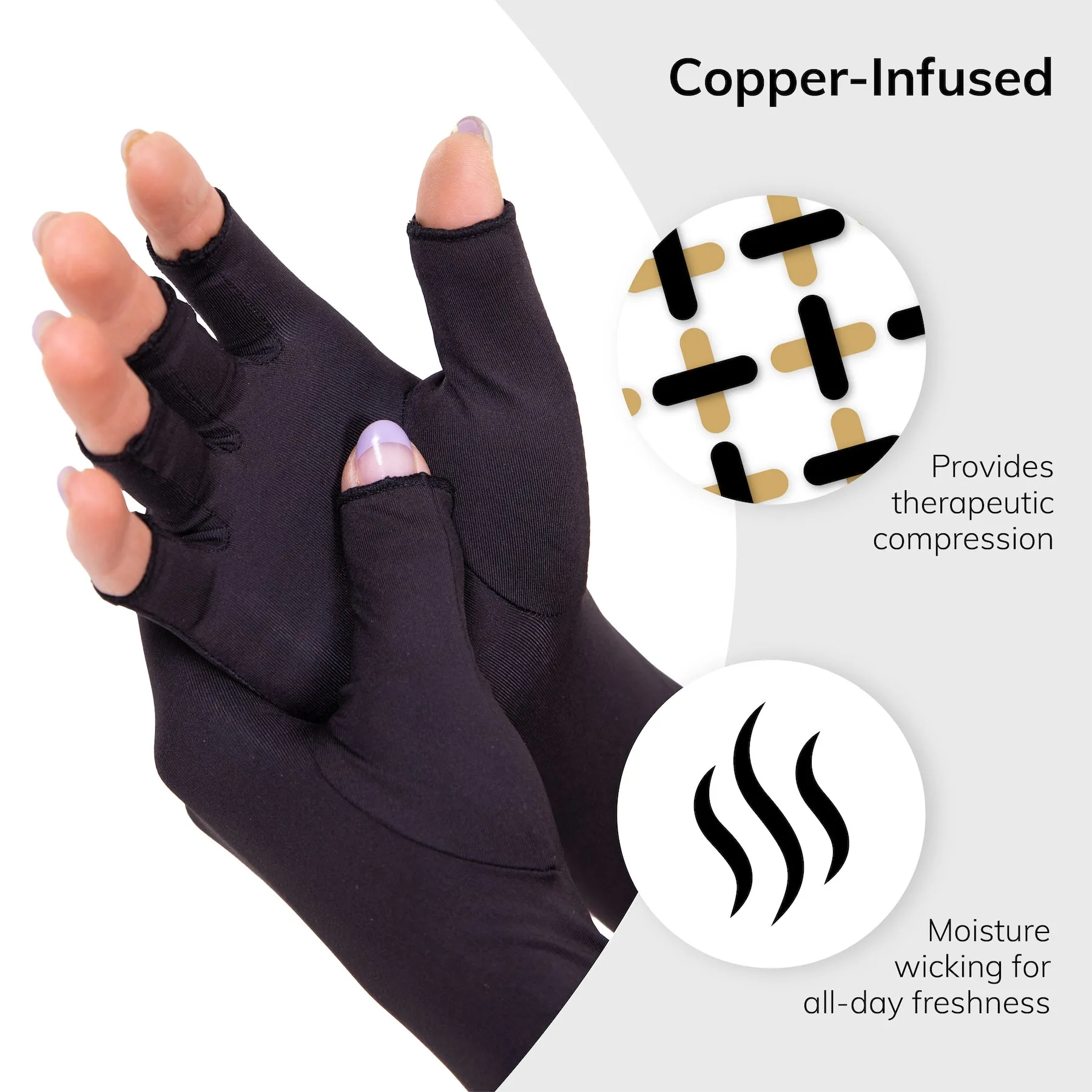 Compression Arthritis Gloves | Fingerless Copper Support for Carpal Tunnel & Osteoarthritis