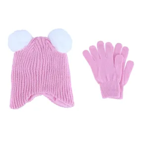 Connex Gear Girl's 3-6 Winter Ribbed Knit Aviator Hat and Glove 2-Piece Set