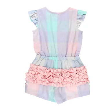 Cotton Candy Plaid Tie Waist Romper by Ruffle Butts