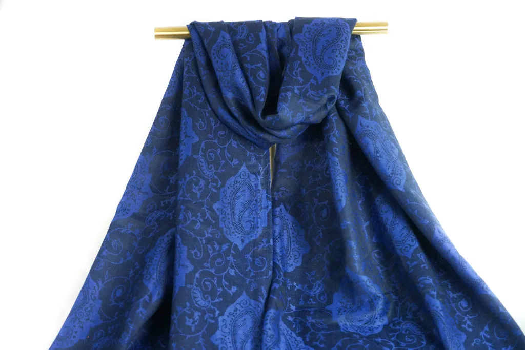 Dark Blue Paisley Pashmina Scarf Bohemian Shawl