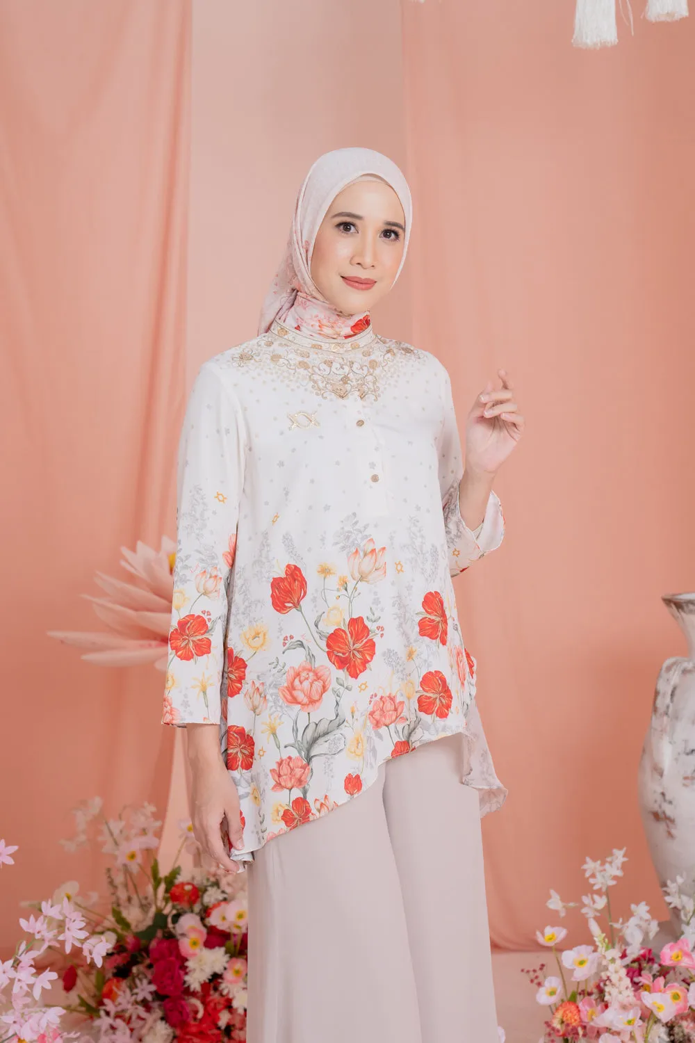 Dayana Blouse & Scarf Set Soft Saffron