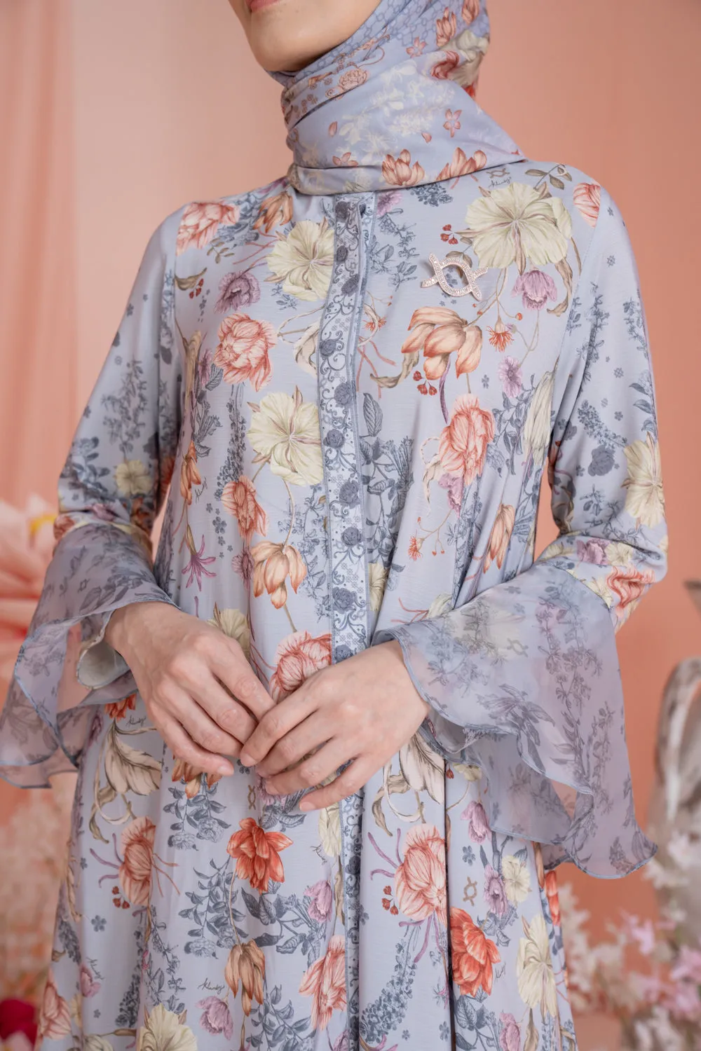 Dayana Dress & Scarf Syar’i Set Blooming Silver