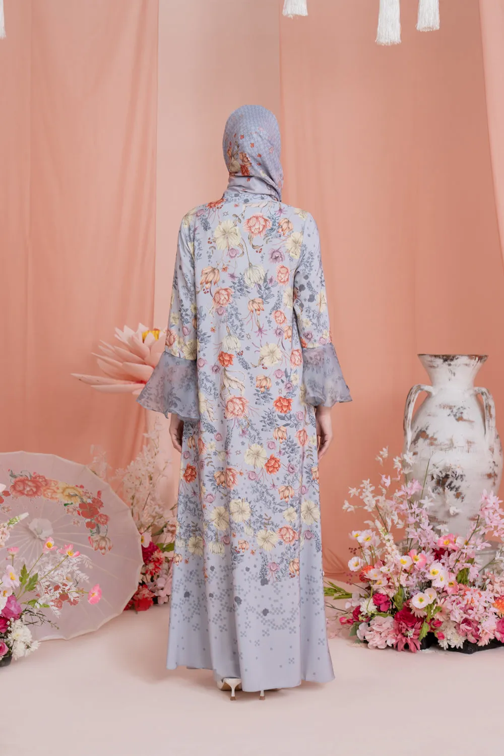 Dayana Dress & Scarf Syar’i Set Blooming Silver