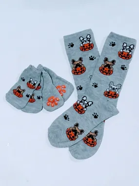 Dog Pumpkin Halloween Matching Pet Crew Socks