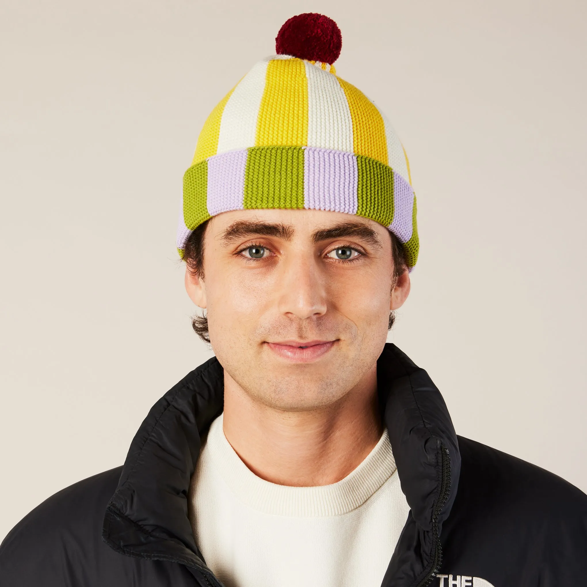 Dusen Dusen Cotton Striped Beanie - Purple/ Yellow