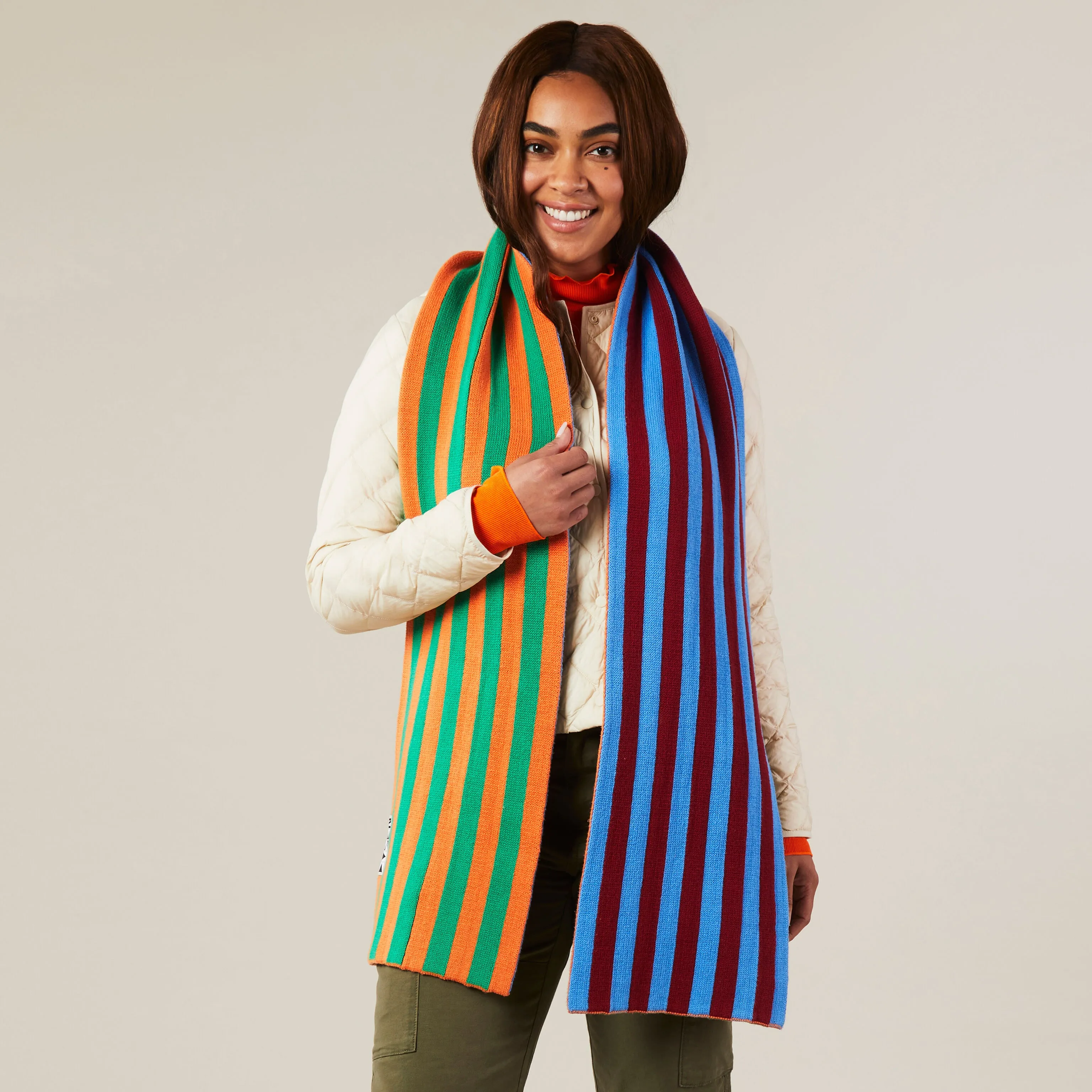 Dusen Dusen Reversible Striped Cotton Scarf - Blue/ Green