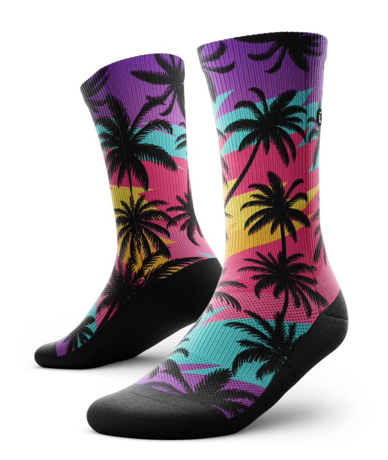 Electric Palm Patterned Crew Socks