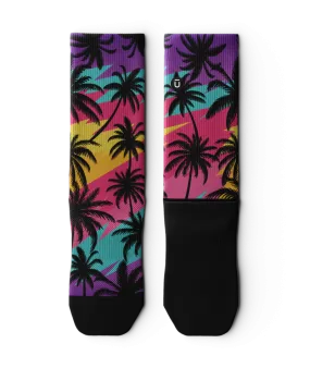 Electric Palm Patterned Crew Socks