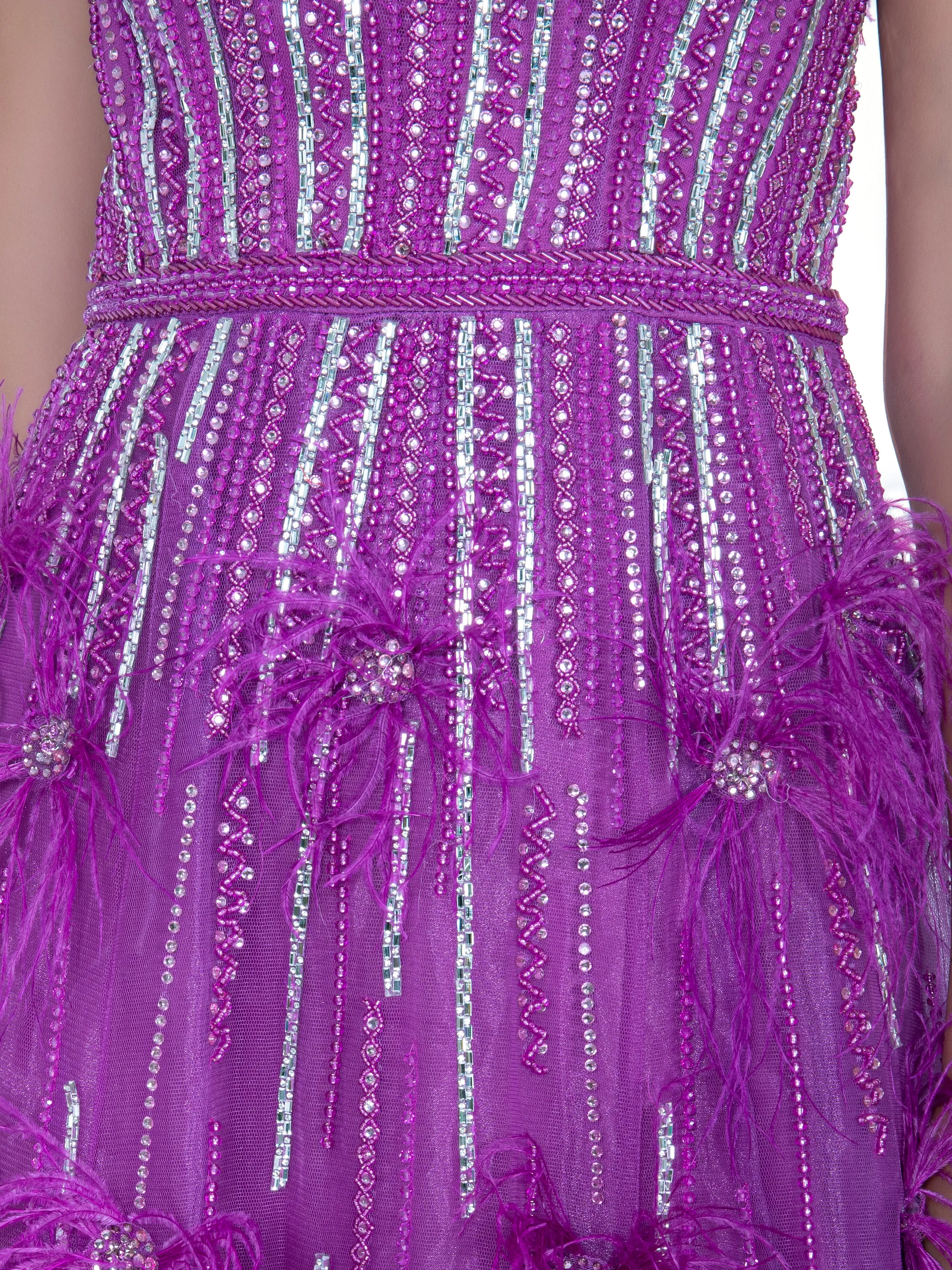 Embellished Feather Trim Gown