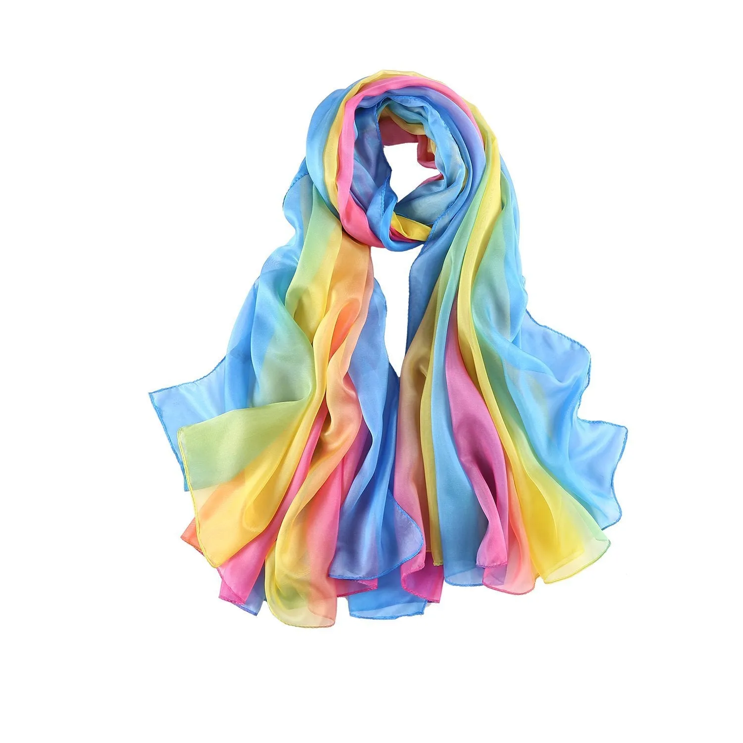 Extra Wide Chiffon Scarf Beach Scarf Blue Yellow and Pink CHD408