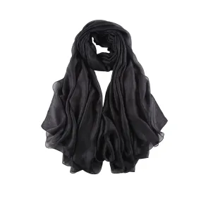 Extra Wide Flax Feel Scarf Solid Black Color FLX008