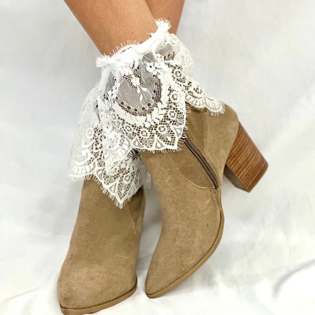 EYELASH  lace ankle sock -  white