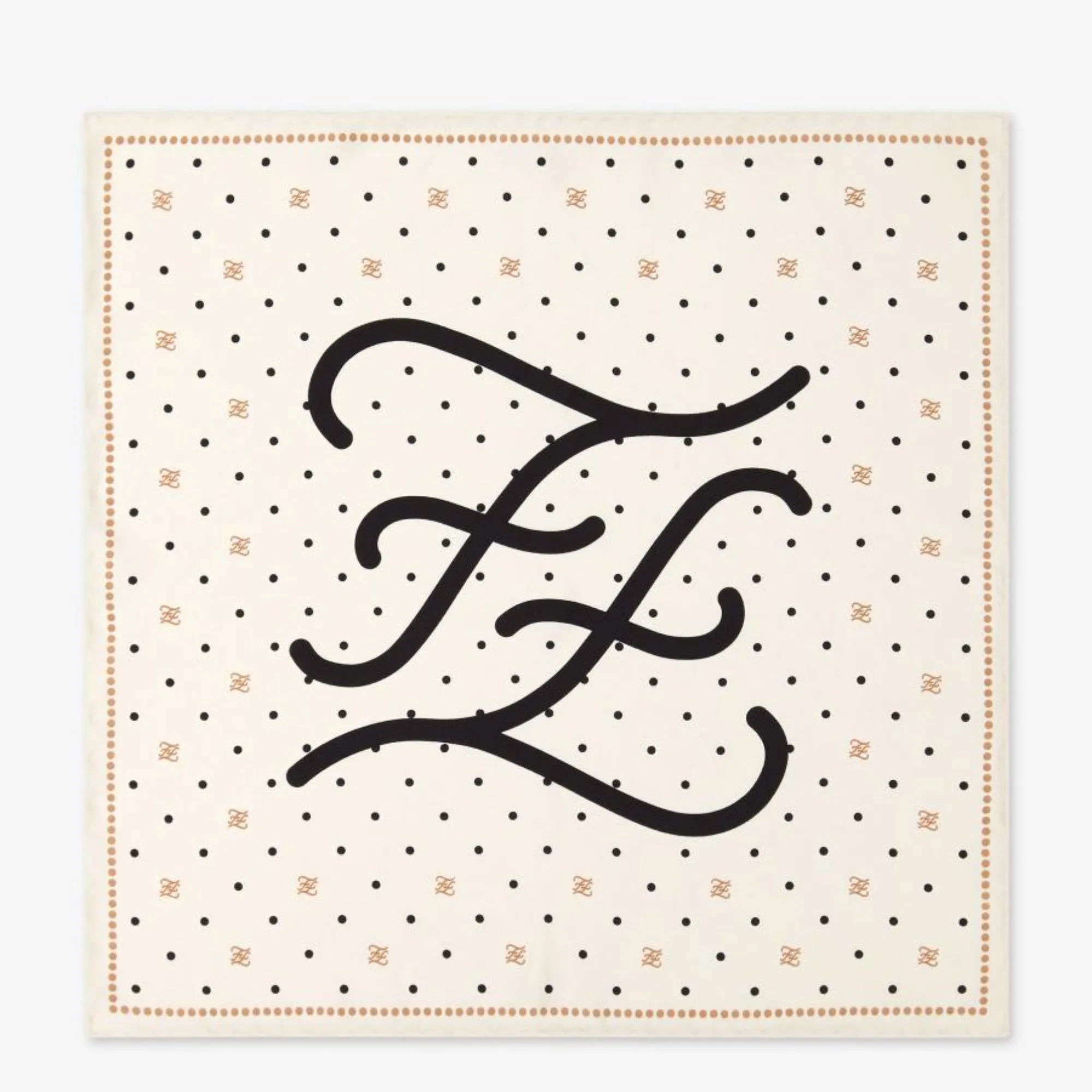 Fendi FF Karligraphy Black Logo Ivory Silk Scarf 33 cm