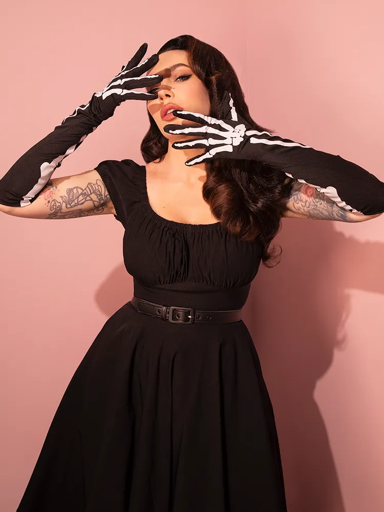 Full-length Opera Gloves in Skeleton Print