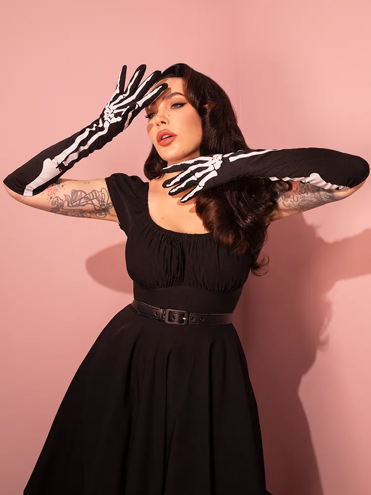 Full-length Opera Gloves in Skeleton Print